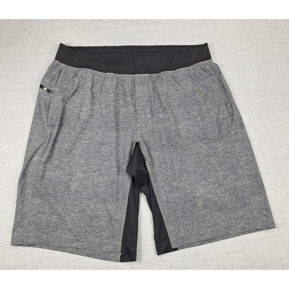 Lululemon Mens XXL Heathered Grey Athletic Training Shorts Zipper Pockets